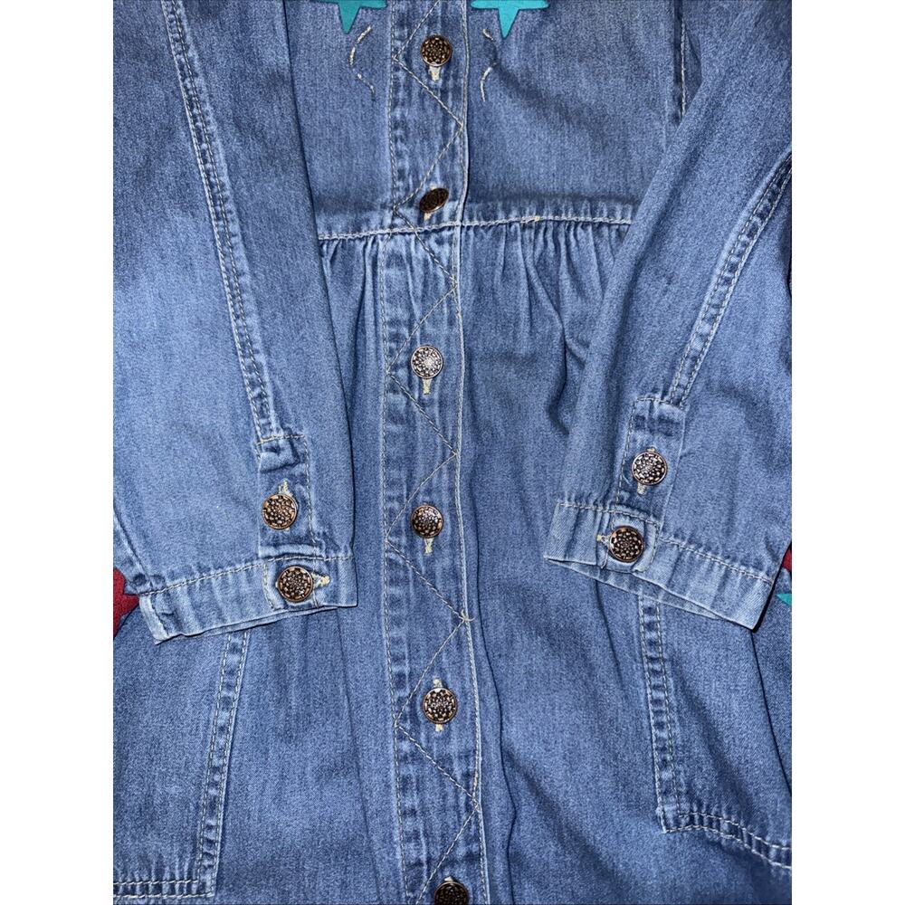 Vintage 90s Western Denim Star Applique Midi Dress Studio 25 Cowgirl Festival M - Picture 11 of 11